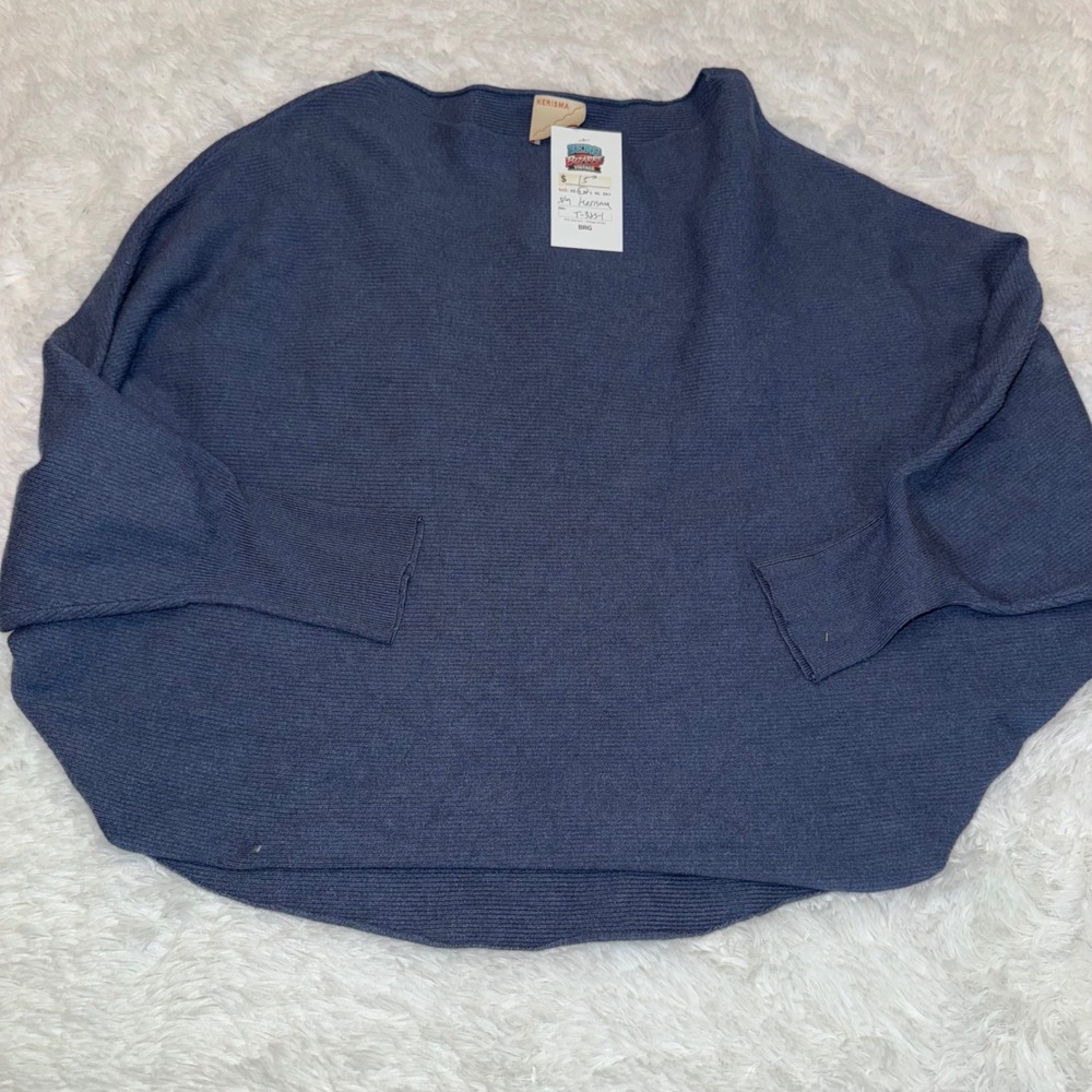 Kerisma Ryker Sweater Women S/M Blue Grey Excellent Dolman Sleeve Ribbed Knit